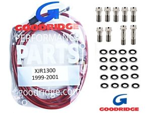 Stainless steel/titanium steel braided brake and clutch lines for the Yamaha XJR1300 1999-2001, red